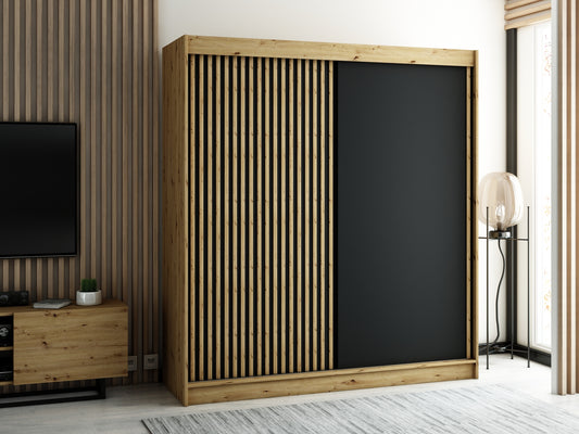 LAMELA - Rustic Wardrobe Sliding Doors Drawers Optional High Quality >200cm x 200cm<
