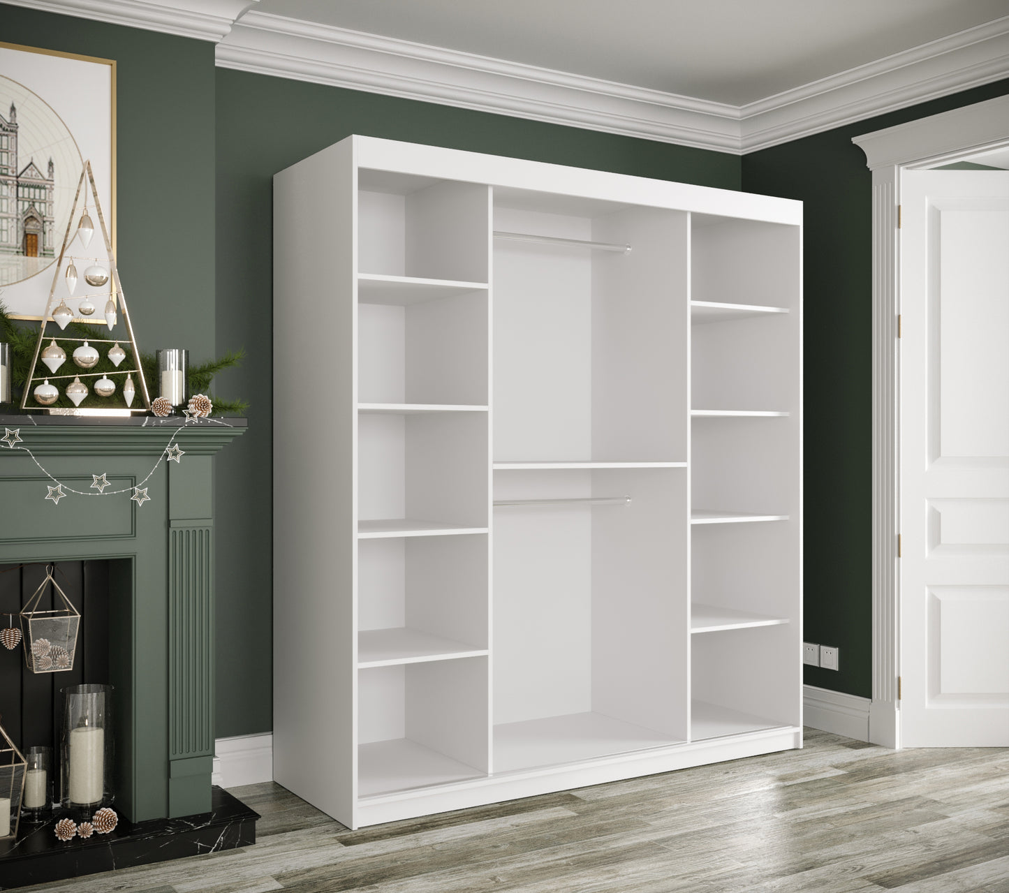 MARBLE T - Wardrobe with Sliding Doors, Shelves, 2 x Hanging Rails and Optional Drawers >180cm<