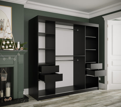 MARBLE T - Wardrobe with Sliding Doors, Shelves, 2 x Hanging Rails and Optional Drawers >200cm<