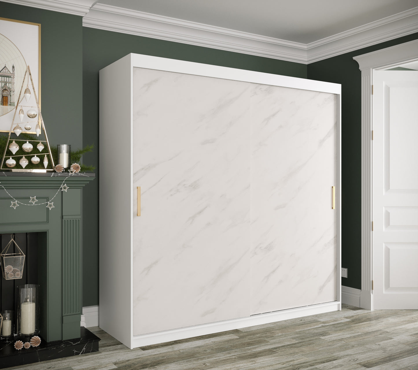 MARBLE T - Wardrobe with Sliding Doors, Shelves, 2 x Hanging Rails and Optional Drawers >200cm<