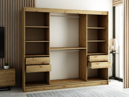 LAMELA - Rustic Wardrobe Sliding Doors Drawers Optional High Quality >250cm x 200cm< ASSEMBLY INCLUDED