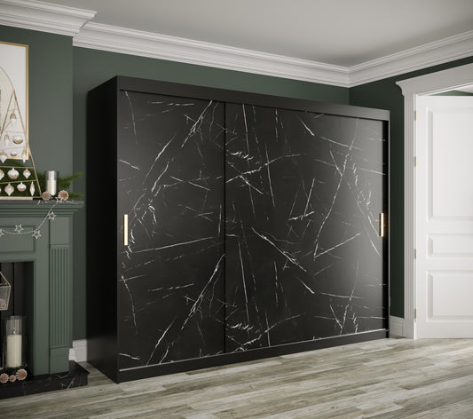 MARBLE T - Wardrobe with Sliding Doors, Shelves, 2 x Hanging Rails and Optional Drawers ASSEMBLY SERVICE INCLUDED>250cm<