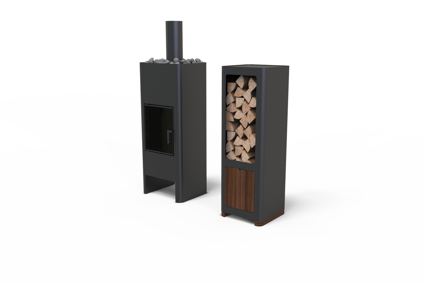 TIMO + BOX Freestanding Fireplace - Minimalist Form and High Efficiency, 2 Colours