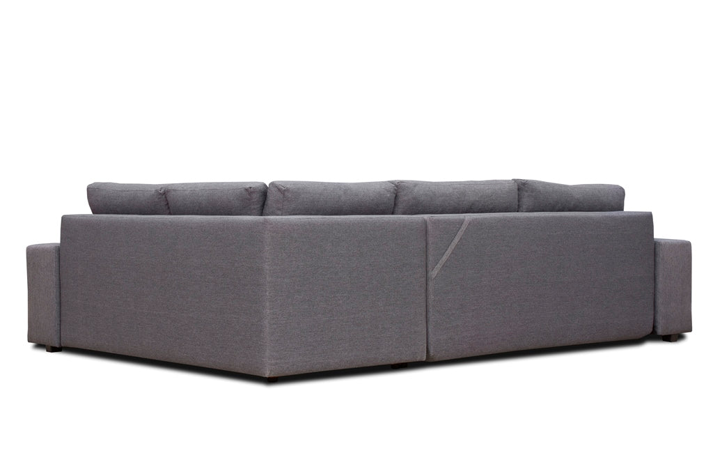 ALEAH - Functional and modern corner sofa bed with FOOTSTOOL, drawer and pull out bed
