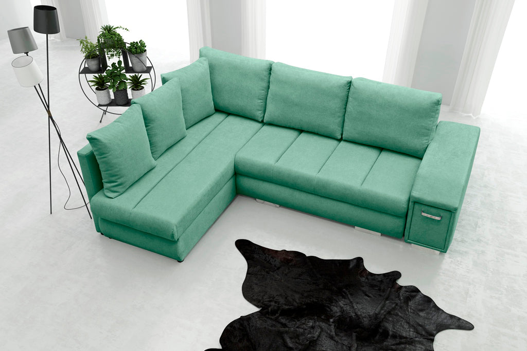 ARNIE - Modern Corner Sofa Bed with Storage, Drawer and Pull Out Bed. 6 Colours >244x189cm<