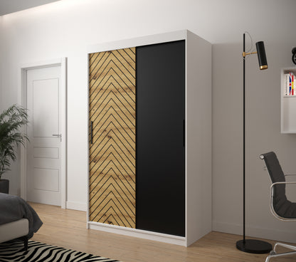 YODA - Wardrobe Sliding Doors Herringbone Pattern 6 Colour Combinations Drawers Optional >120cm x 200cm<