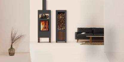 LUNA + BOX Freestanding Fireplace -  Minimalist Form and High Efficiency, 2 Colours