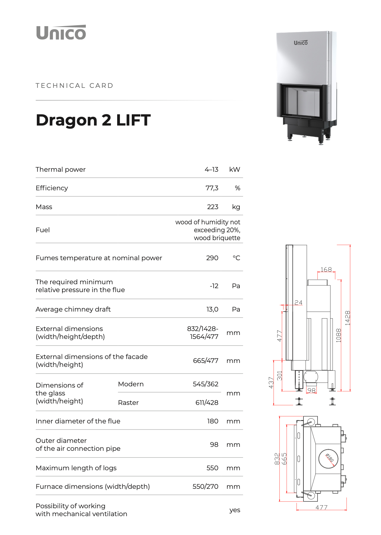Unico Dragon 2 Air Fireplace Insert Anti-Smog Ecofriendly Modern Steel