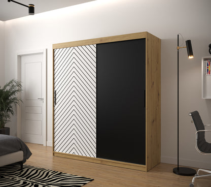 YODA - Wardrobe Sliding Doors Herringbone Pattern 6 Colour Combinations Drawers Optional >180cm x 200cm<