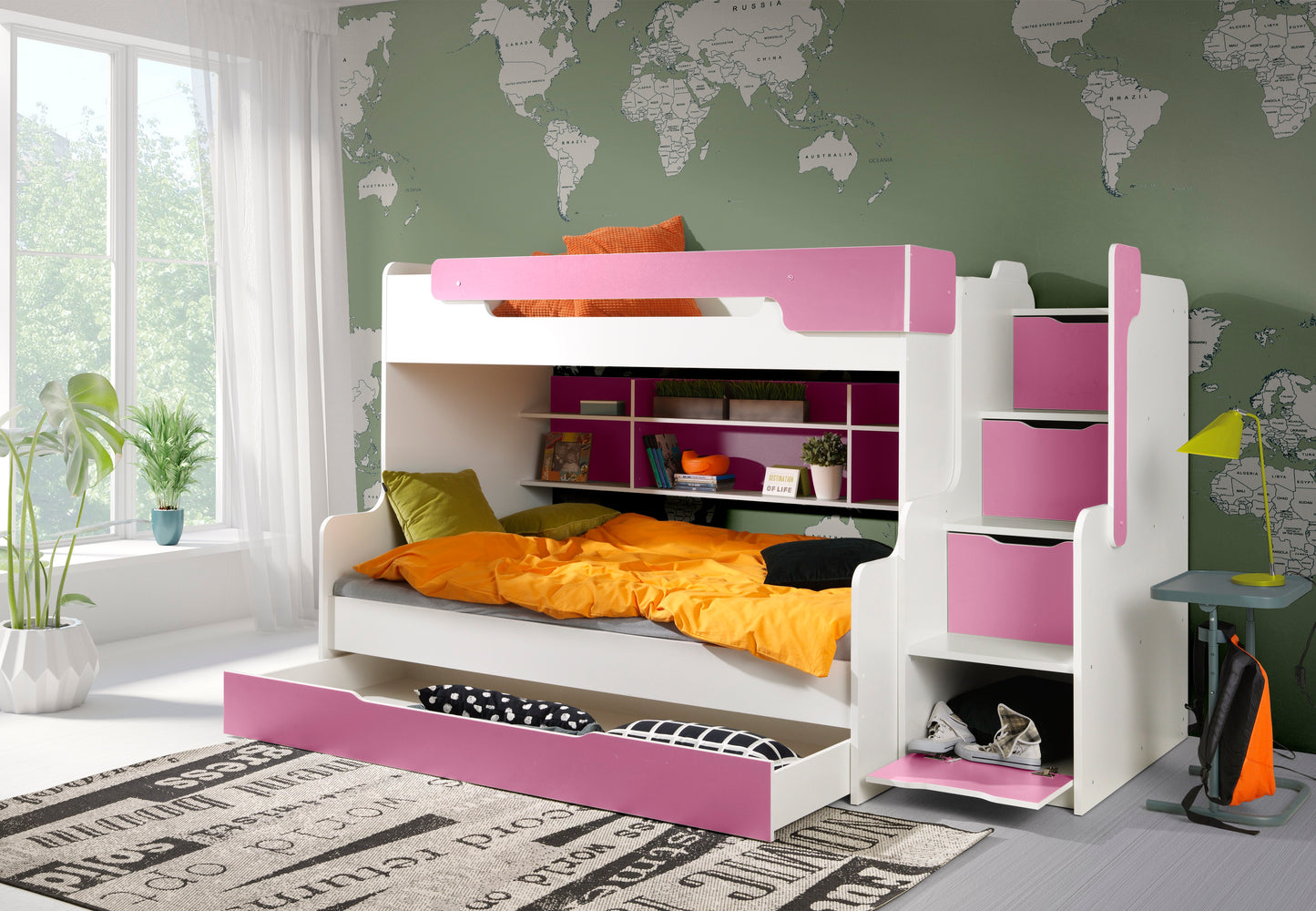 HENRY - Modern Design and Functional Triple Bunk Bed, Stairs, Storage - 6 Colours