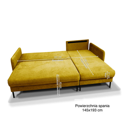 MIRIAM - Universal Corner Sofa with Sleeping Function Black  >215cm<