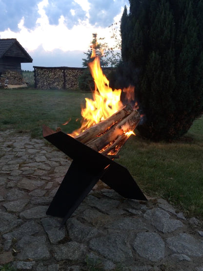X-FIRE Modern Unico Fireplace Pit Garden Hearth Black Raw Corten Steel Outdoor 60cm