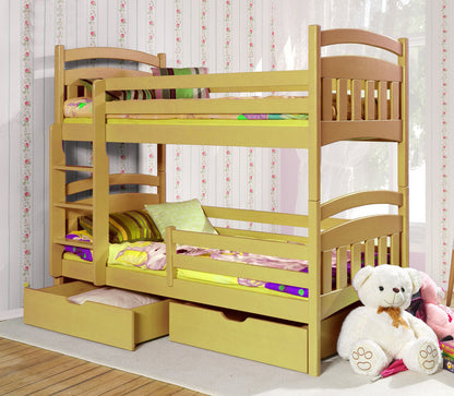JAC II - Classic wooden bunk bed for children with drawers