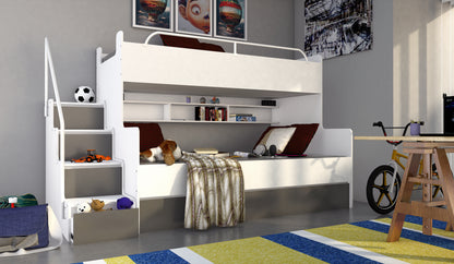 JESSICA 3 - bunk bed with stairs, shelves and many drawers
