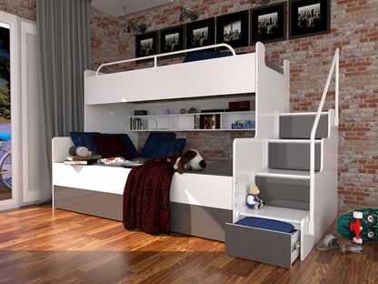 JESSICA 3B - bunk bed with stairs, shelves and many drawers. High gloss inserts