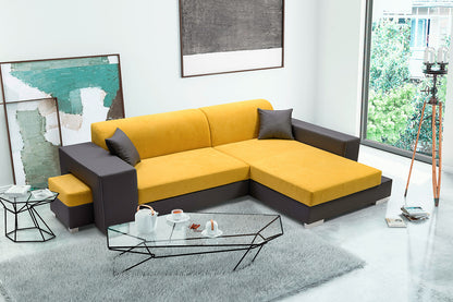 MARINARA - Modern Corner Sofa Bed with Footstool, Storage and Pull Out Bed >290x177cm<