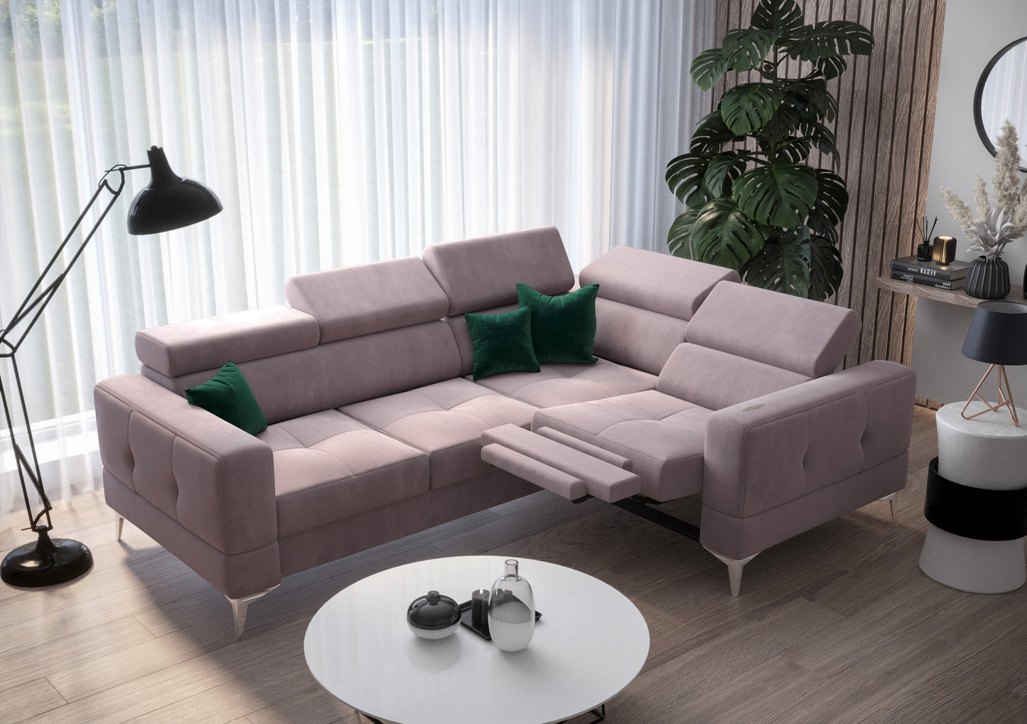 TOSCANA RELAX - Corner Sofa Relax with Sleeping Function, Various Colours, Left or Right , 2 Colour Legs >250 x 185cm<