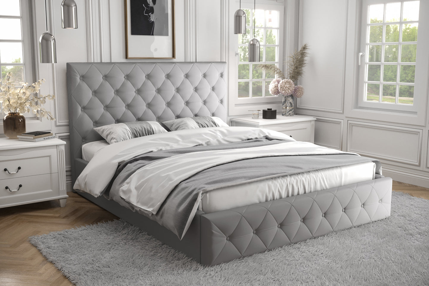ROME - Upholstered Bedroom Bed, Various Colours in Water Repellent Material, 4 Sizes