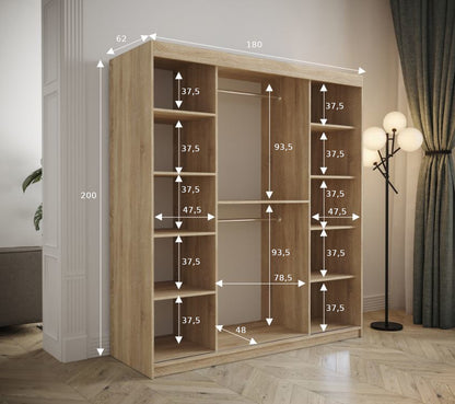 TAPPY - Wardrobe Mirror 2 Colours 7 Colours Upholstered Front Panels Drawers Optional >180cm x 200cm<