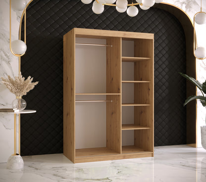 FERN 2 - Wardrobe with  Fern Pattern Mirror and Sliding Doors, Self Closing Optional, Drawers Optional >120cm<