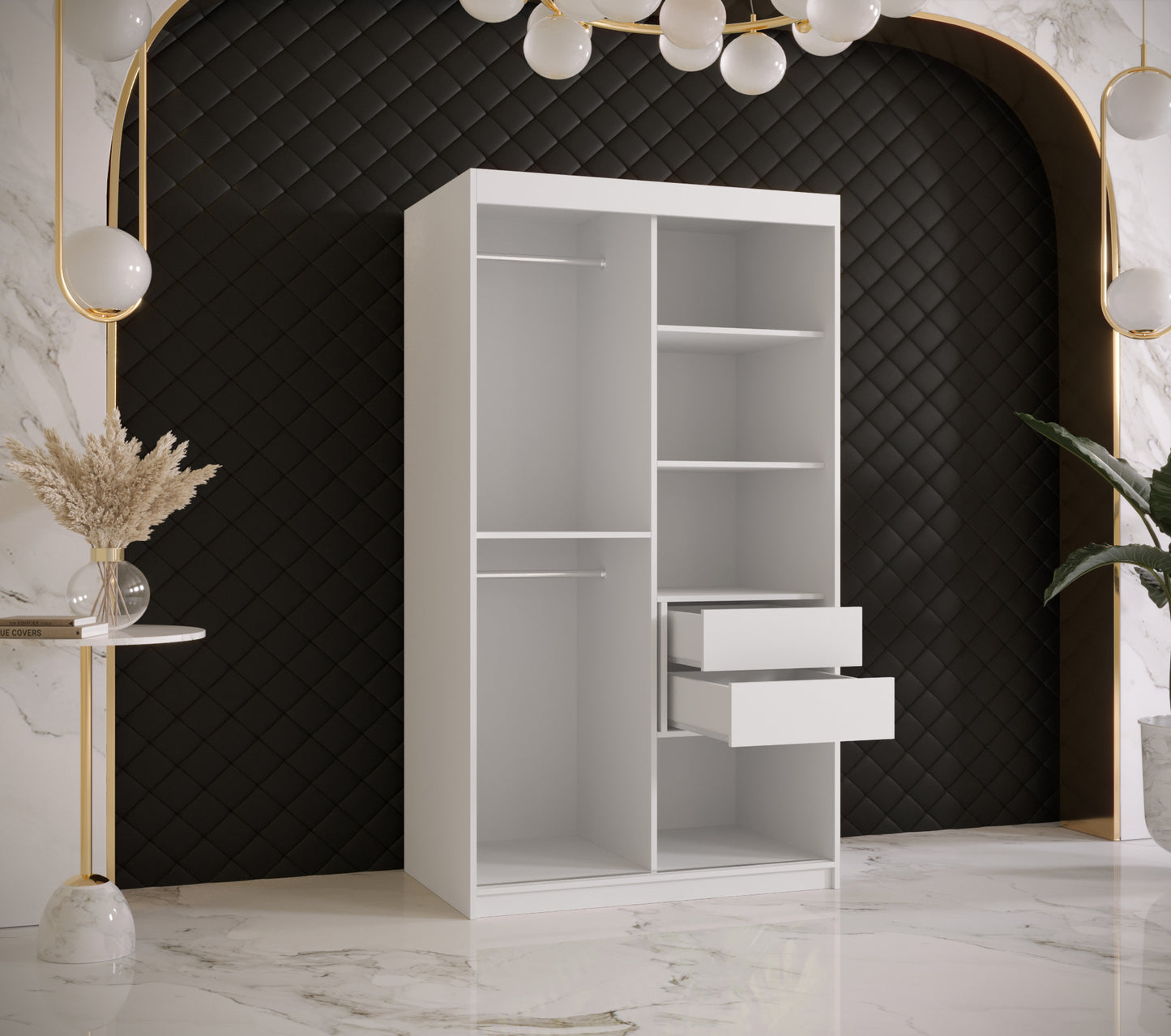 RAMIRA 1 - Wardrobe Sliding Door in Black or White Combinations, Shelves, Rails, Drawer optional >100cm<