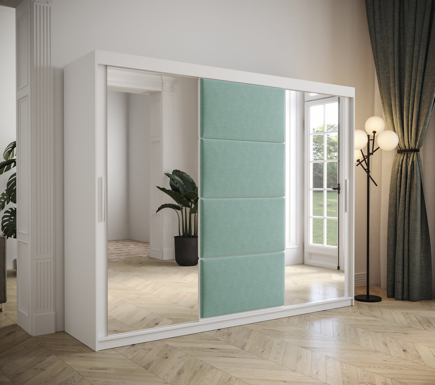 TAPPY - Wardrobe Mirror 2 Colours 7 Colours Upholstered Front Panels Drawers Optional Assembly Included >250cm x 200cm<