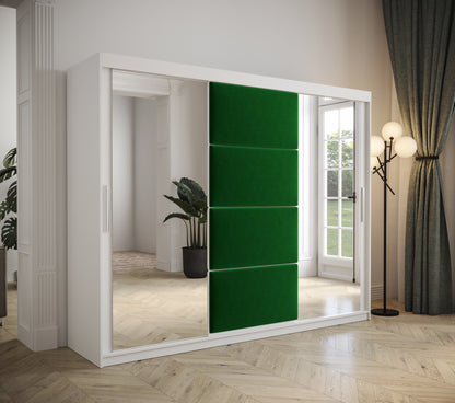 TAPPY - Wardrobe Mirror 2 Colours 7 Colours Upholstered Front Panels Drawers Optional Assembly Included >250cm x 200cm<