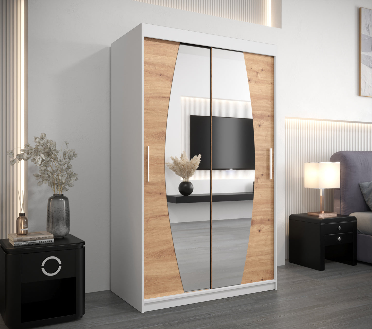 ECLIPTO - Wardrobe Sliding Doors Mirrors Colour Combinations Drawers Optional >120cm x 200cm<