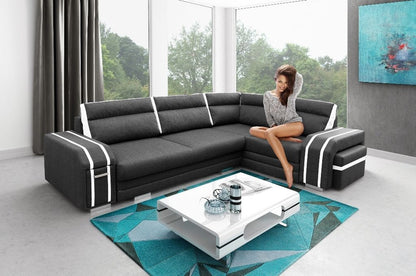 AVATAR - Functional and modern corner sofa bed with FOOTSTOOL, Drawer and pull out bed