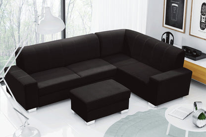 PATRON - Modern Corner Sofa Bed with Storage, Footstool and Pull Out Bed. Stain Resistant Fabric - Various Colours >277x195cm<