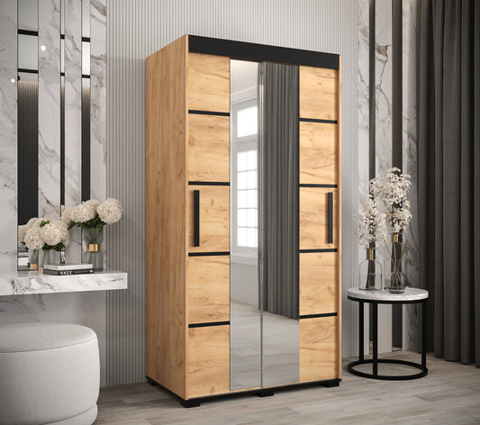 BERMUDA V4 - Rustic Wardrobe Sliding Doors Mirrors Drawers Optional High Quality >100,5cm x 195cm<