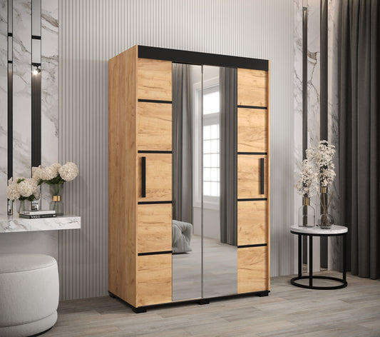 BERMUDA V4 - Rustic Wardrobe Sliding Doors Mirrors Drawers Optional High Quality >120,5cm x 195cm<
