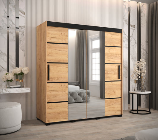 BERMUDA V4 - Rustic Wardrobe Sliding Doors Mirrors Drawers Optional High Quality >180,5cm x 195cm<