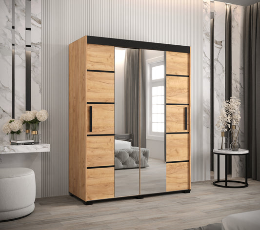BERMUDA V4 - Rustic Wardrobe Sliding Doors Mirrors Drawers Optional High Quality >150,5cm x 195cm<