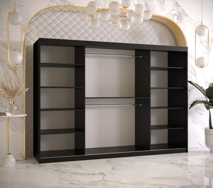 SANTINO - Wardrobe Sliding Doors Black with Unique Pattern, Shelves, Rails, Drawers Optional, ASSEMBLY INCLUDED>250cm<