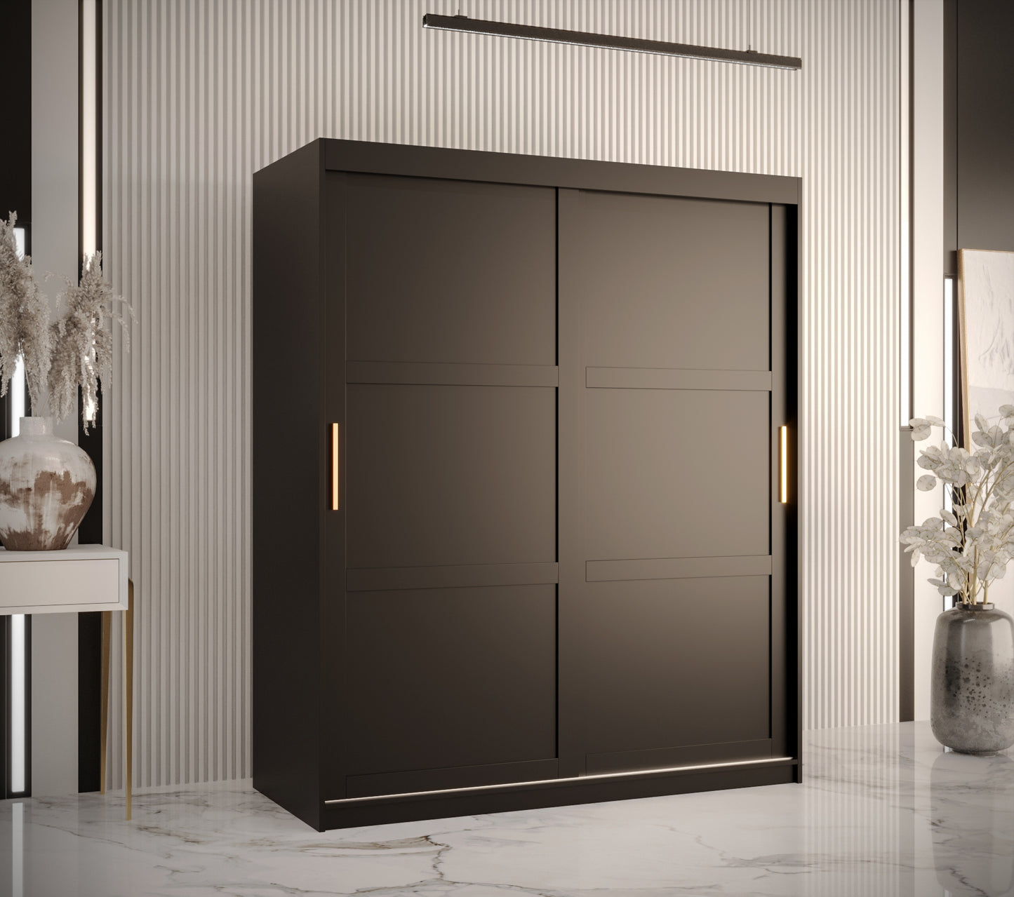 RAMIRA 1 - Wardrobe Sliding Door in Black or White Combinations, Shelves, Rails, Drawer optional >150cm<