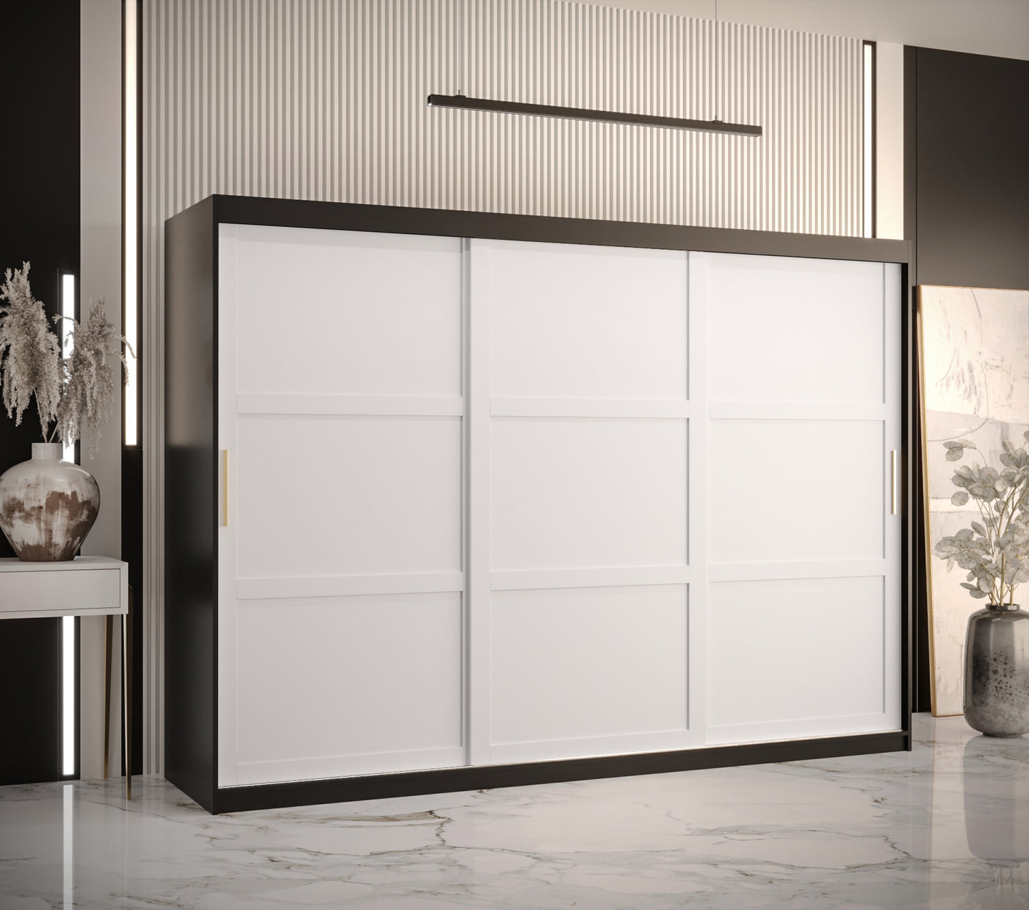 RAMIRA 1 - Wardrobe Sliding Door in Black or White Combinations, Shelves, Rails, Drawer Optional, ASSEMBLY SERVICE INCLUDED >250cm<