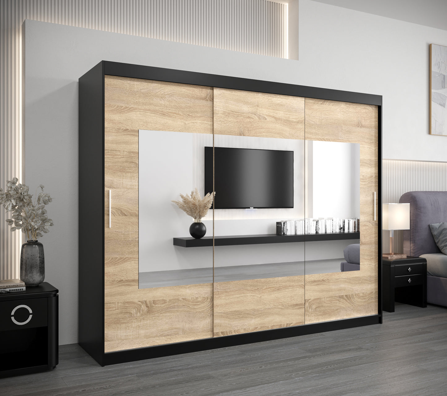 TORINA - Wardrobe Sliding Doors Mirrors Colour Combinations Drawers Optional ASSEMBLY INCLUDED  >250cm x 200cm<