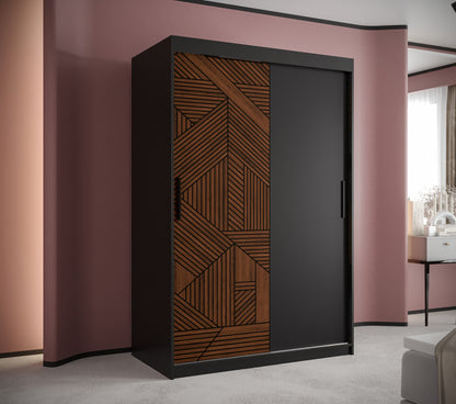 MARSYLIANA - Wardrobe Sliding Doors Black with Unique Pattern, Shelves, Rails, Drawers Optional >120cm<