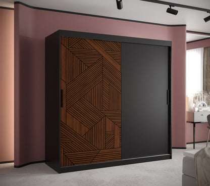 MARSYLIANA - Wardrobe Sliding Doors Black with Unique Pattern, Shelves, Rails, Drawers Optional >180cm<