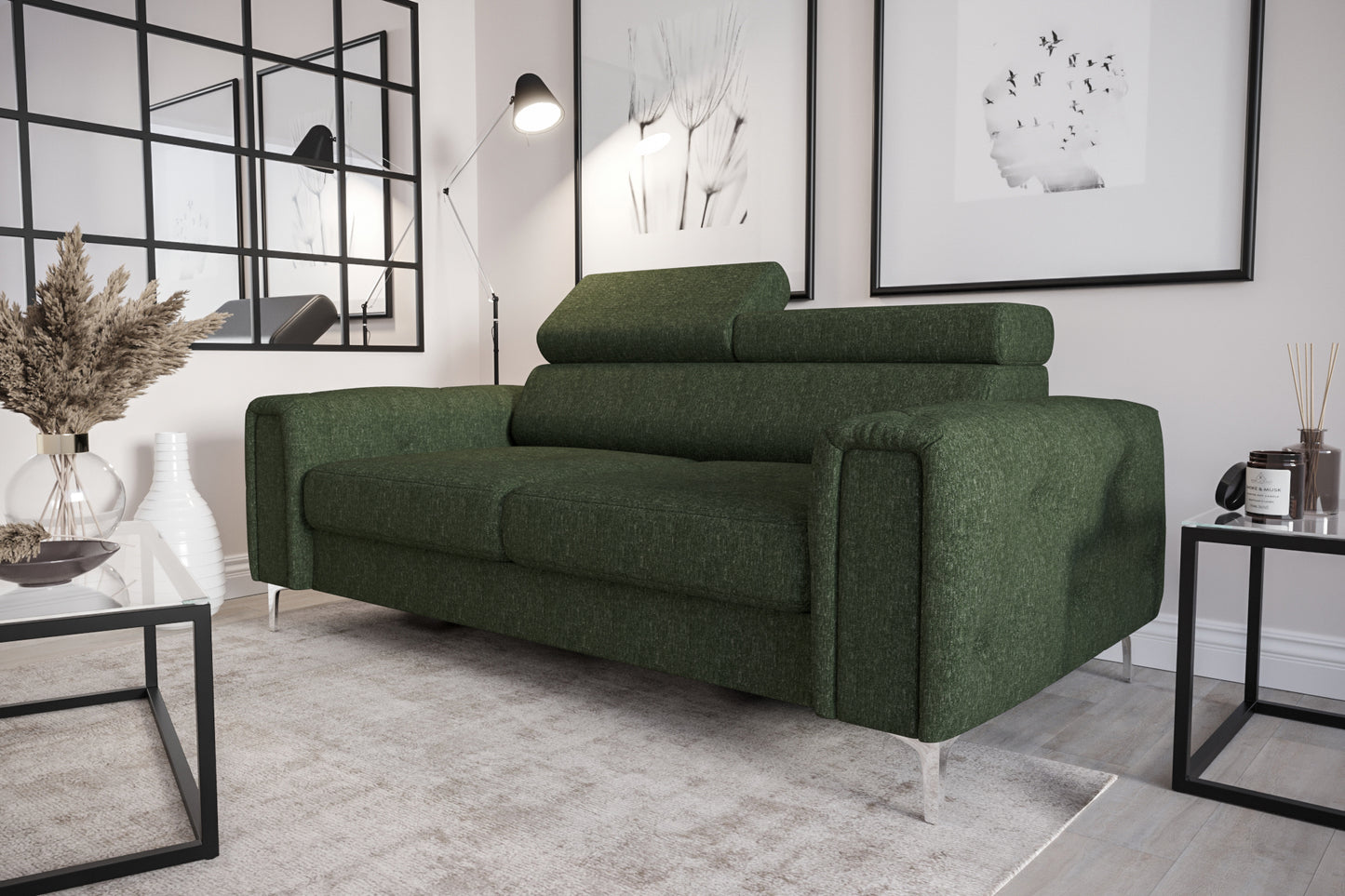 ORION II - Two Seater Sofa, Adjustable Headrests, Many Colours, 186cm
