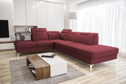 OLSEN - Corner Sofa with Pull out Bed Modern Metal Legs Adjustable Headrests >295x220cm<