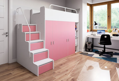JESSICA 2 - Cabin Bed with Stairs and 2 Wardrobes, 8 Matt Colours Inserts