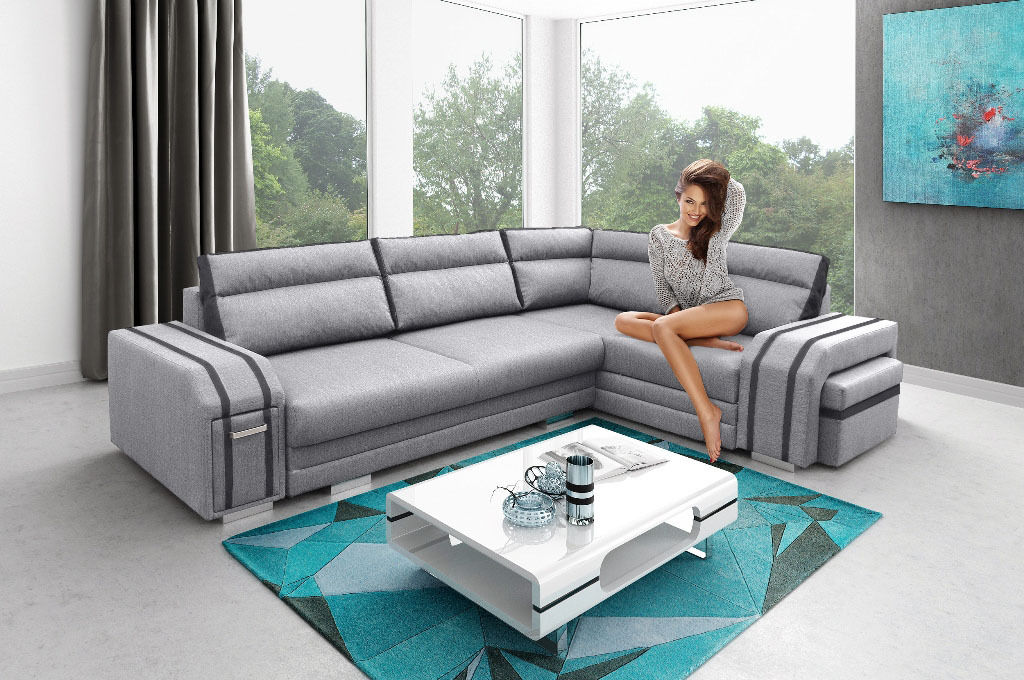 AVATAR - Functional and modern corner sofa bed with FOOTSTOOL, Drawer and pull out bed