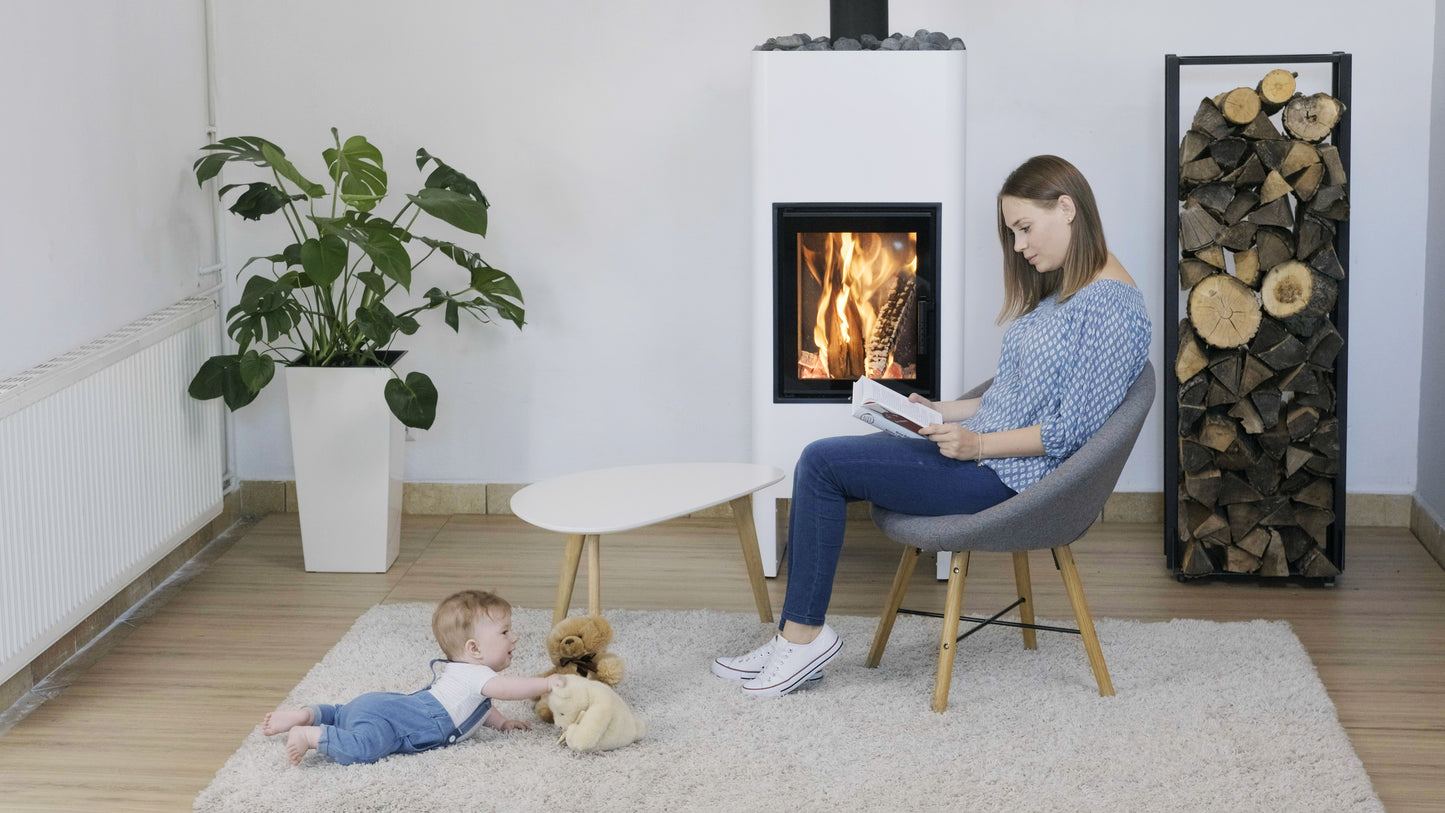 TIMO + BOX Freestanding Fireplace - Minimalist Form and High Efficiency, 2 Colours