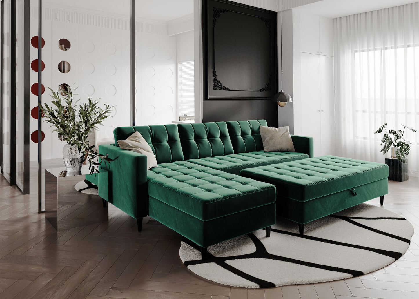 SYDNEY WITH POUFFE - Universal Corner Sofa with Sleeping Function by Click Connector, Various Colours >225 cm<