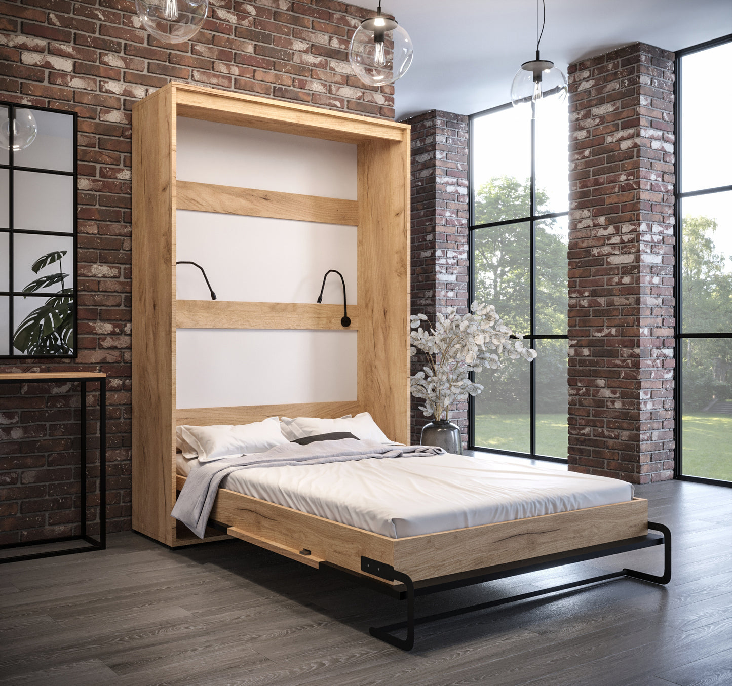 CASA LOFT BED - Vertical Bed Frame Space Saver Modern Led Lights Included 4 Sizes