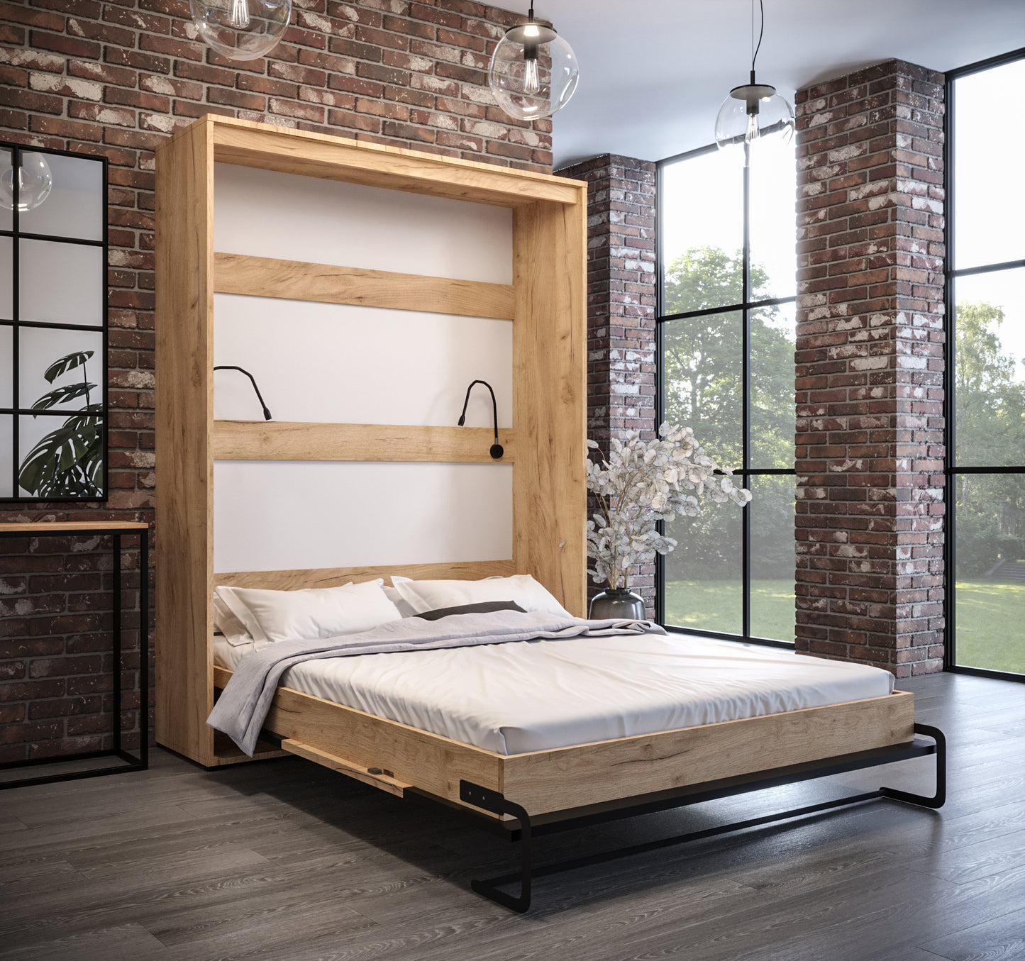 CASA LOFT BED - Vertical Bed Frame Space Saver Modern Led Lights Included 4 Sizes