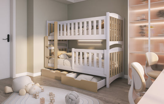 NATHANIEL - Perfect Bunk Bed with 2 Drawers, Various Colours, Left or Right