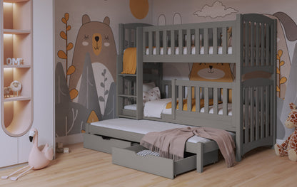 NATHANIEL III - Perfect Bunk Bed with 2 Drawers. Trundle Bed, Various Colours, Left or Right